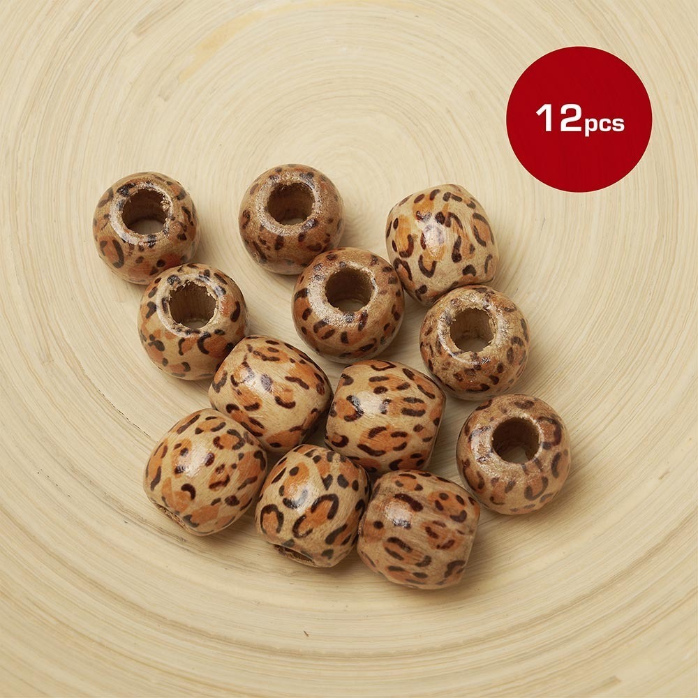 Jumbo Leopard Pattern Wood Hair Beads (12pcs)