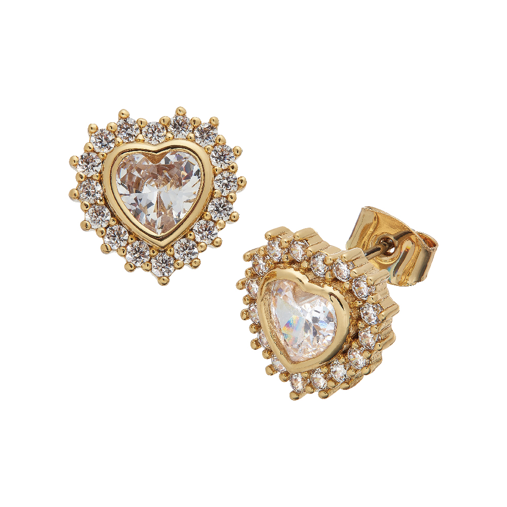 18K Gold Plated Cubic Zirconia Heart Stud Earrings