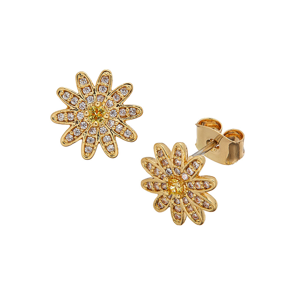 18K Gold Plated Cubic Zirconia Daisy Stud Earrings