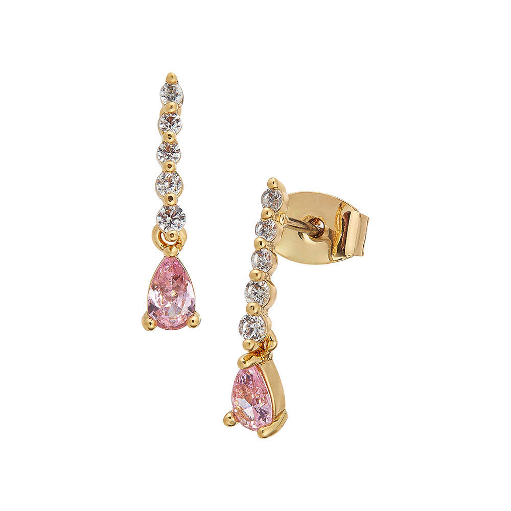 18K Gold Plated Cubic Zirconia Pink Drop Earrings