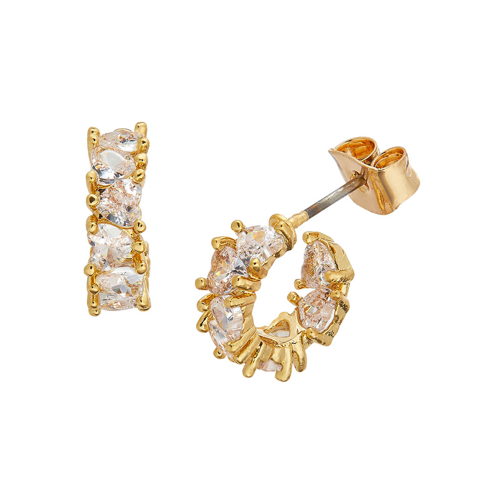 18K Gold Plated Cubic Zirconia Mini Hoop Stud Earrings