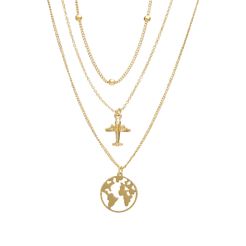 14K Gold Plated Globe 3 Layered Necklace Set