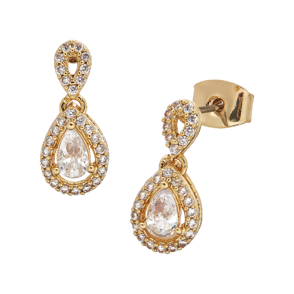 18K Gold Plated Cubic Zirconia Pear Stone Drop Earrings
