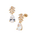 18K Gold Plated Cubic Zirconia Stone And Leaves Drop Earrings