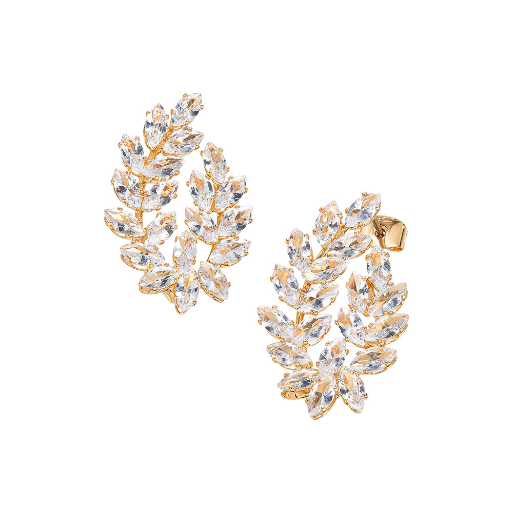 18K Gold Plated Cubic Zirconia Bay Leaves Earrings