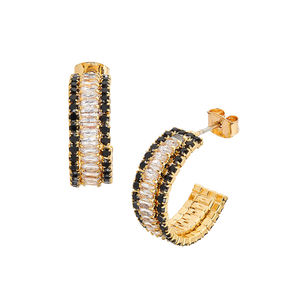 18K Gold Plated Cubic Zirconia Mini Half Hoop Stud Earrings