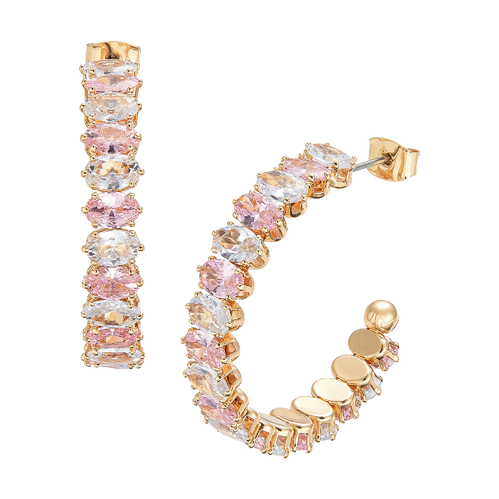 18K Gold Plated Cubic Zirconia Oval Stone Half Hoop Earrings