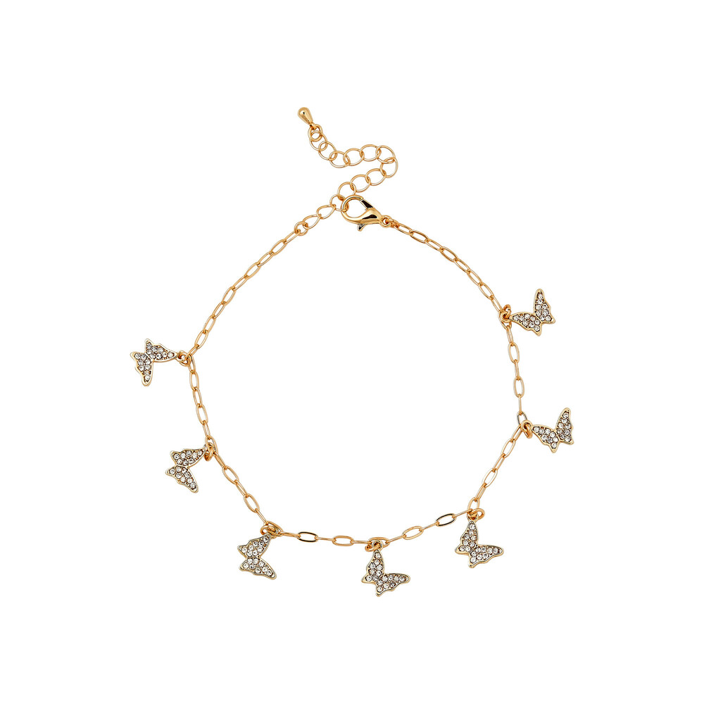 14K Gold Plated Gem Stone Butterflies Anklet