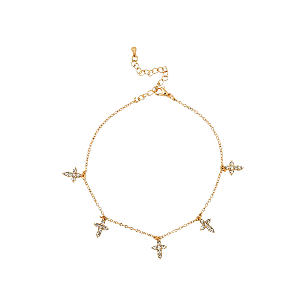 14K Gold Plated Gem Stone Cross Anklet