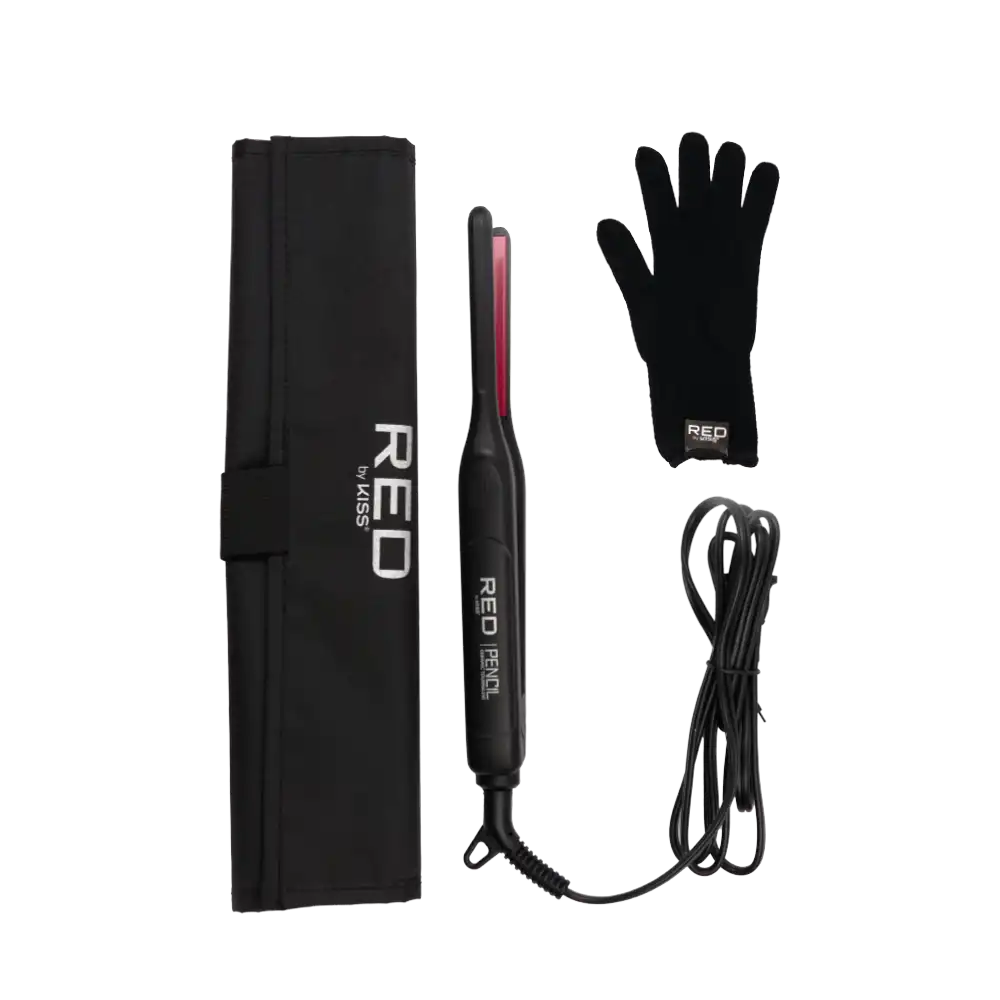 Pencil Flat Iron 0.3 Inch Ceramic Plates, Up to 450°F for Short Hair, Bangs & Edges – Includes Travel Pouch & Glove