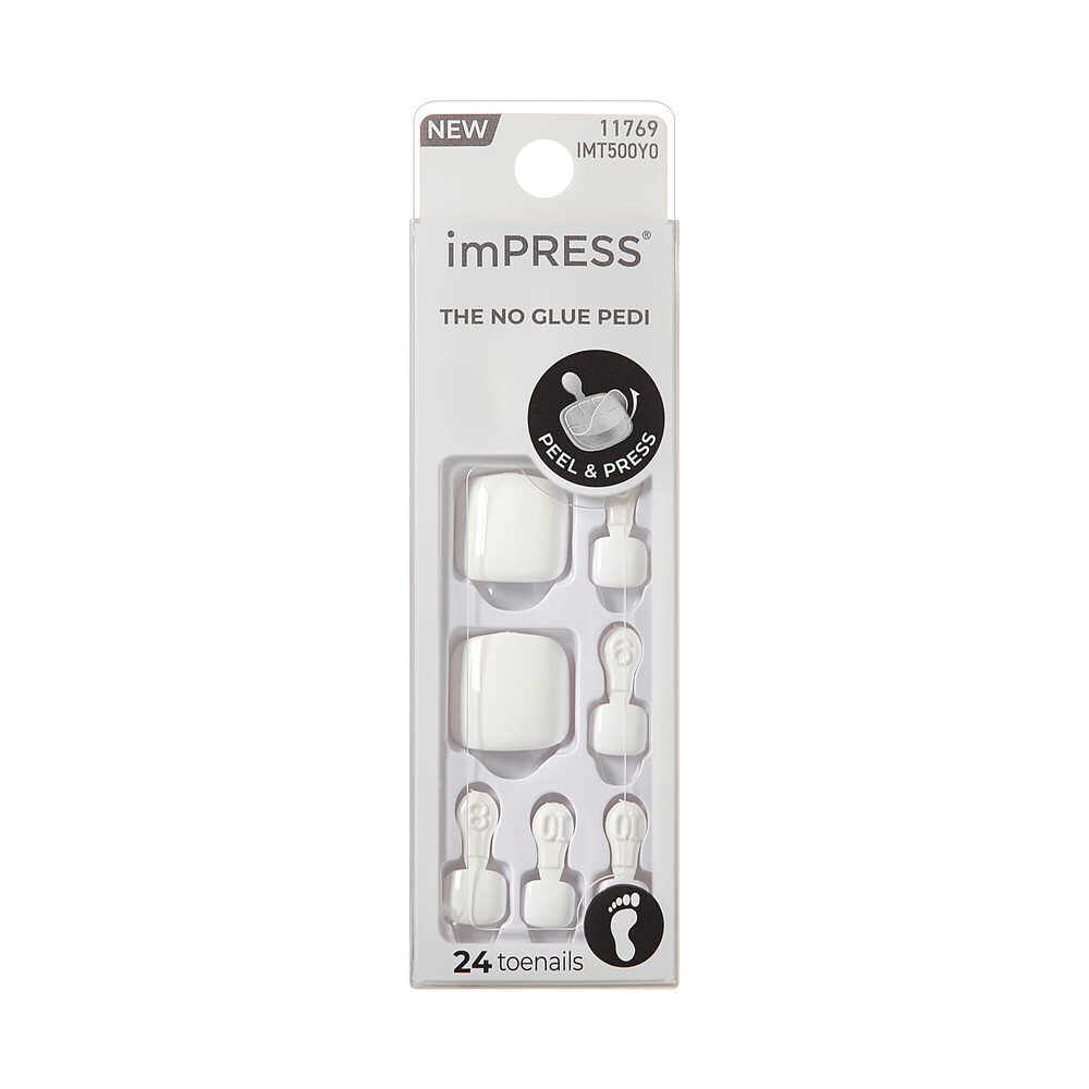 KISS imPRESS No Glue Pedi – French Tip Press-On Toenails 30pcs