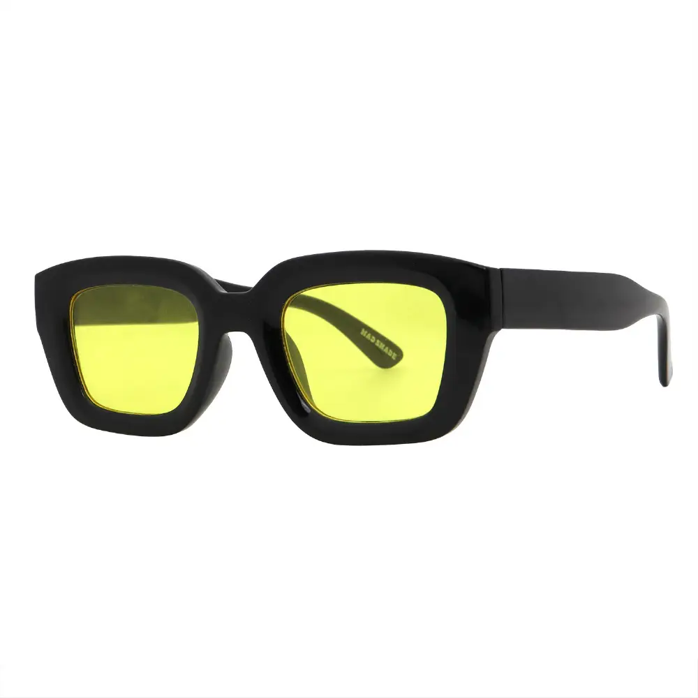 Bold Black Square Sunglasses with Yellow Tinted UV400 Lenses – Retro Unisex Oversized Fashion Shades #52