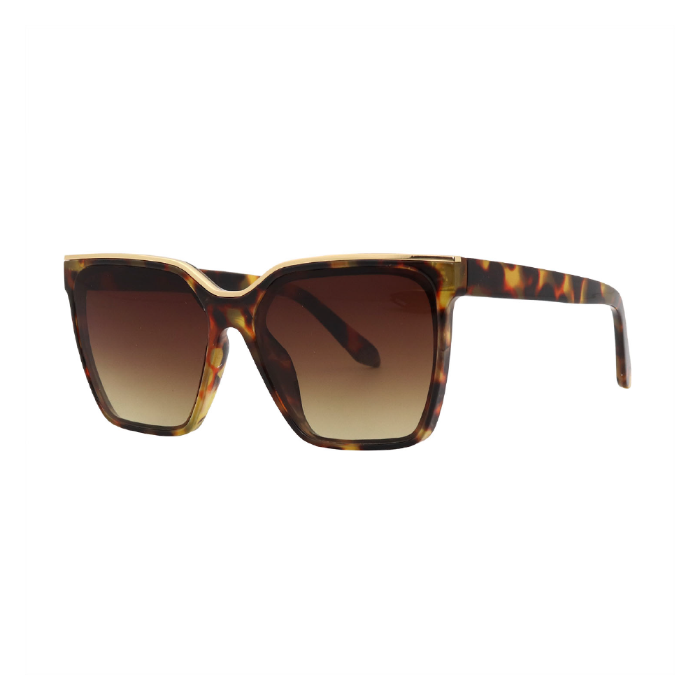 Bold Tortoise Square Frame with Gold Temple Accent UV400 Lens – Oversized Retro 90s Inspired Shades #55