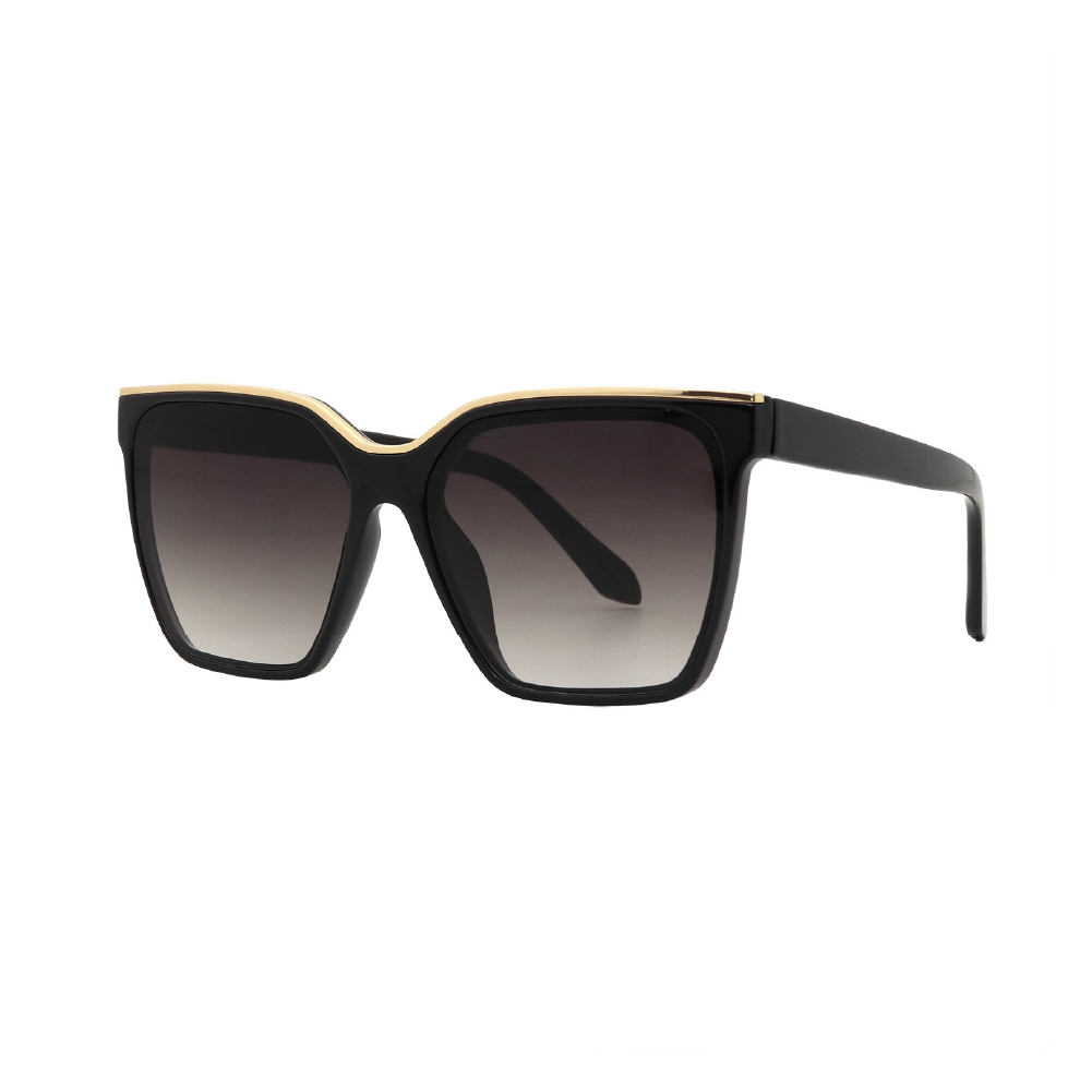 Bold Black Square Frame with Gold Top Bar Accent UV400 Lens – Oversized Retro 90s Inspired Shades #57