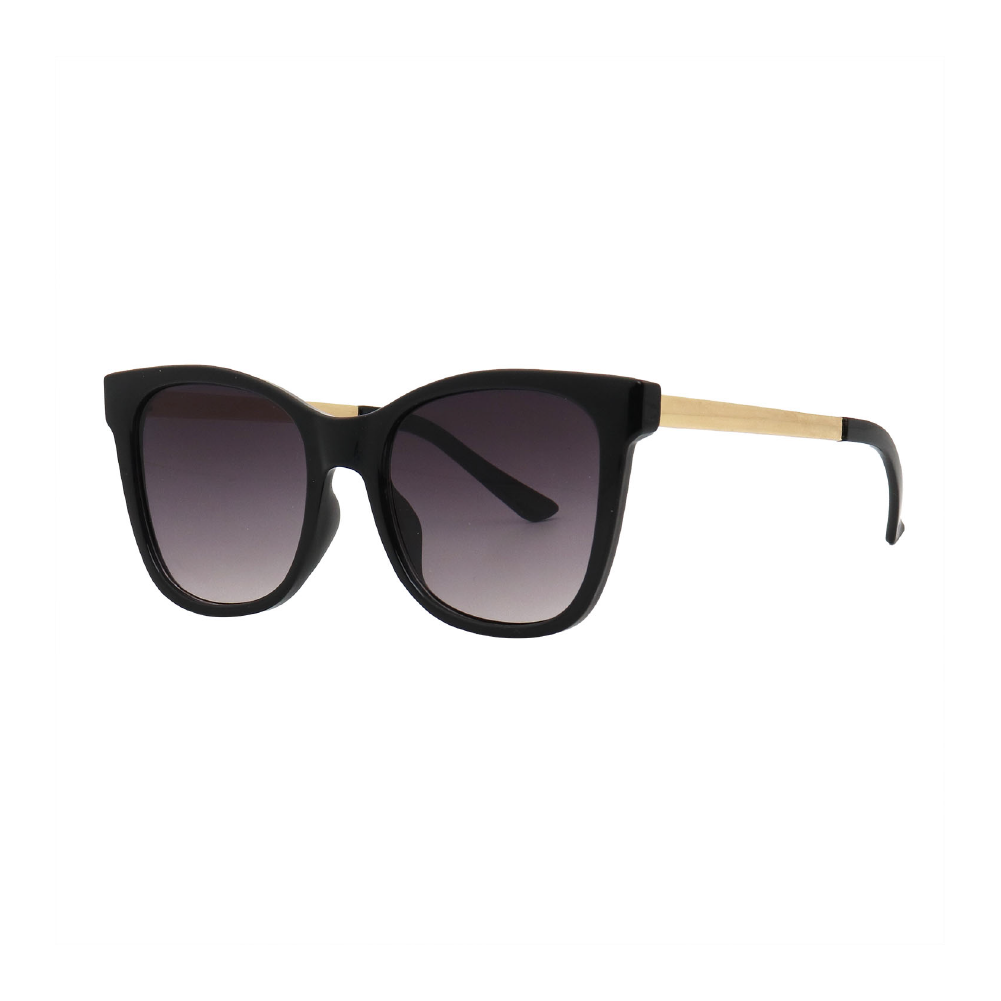 Bold Black Square Frame with Gold Arm Accent UV400 Lens – Oversized Retro 90s Inspired Shades #59