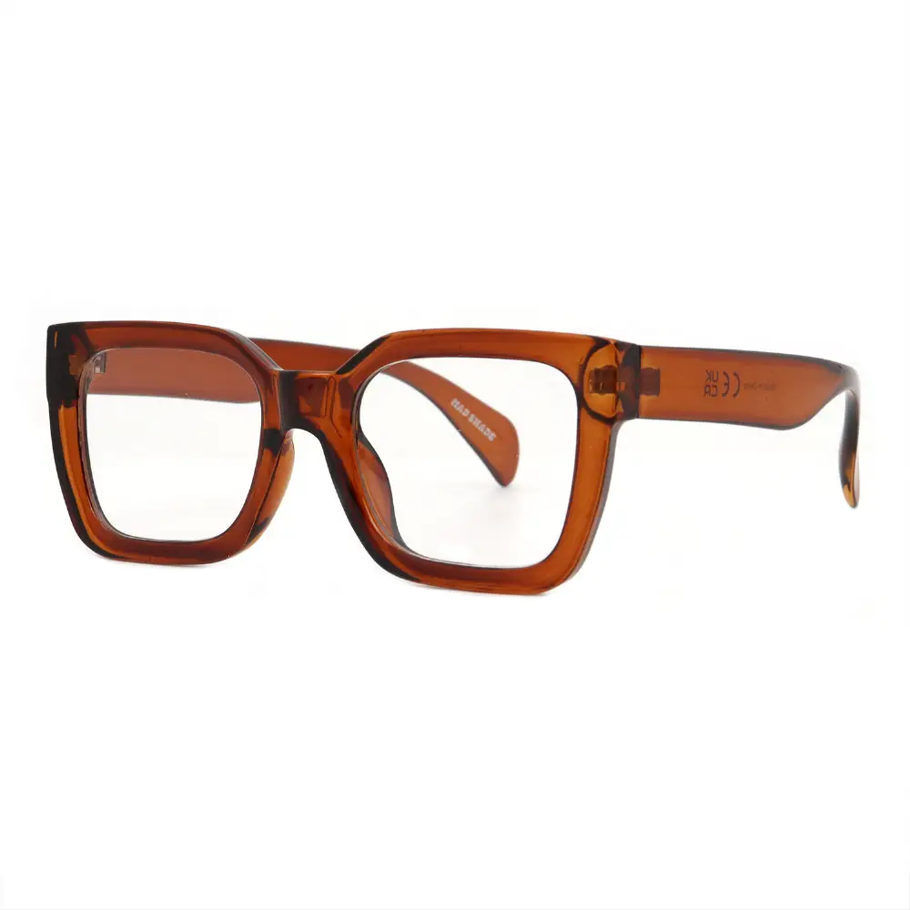 Bold Amber Square Frame with Clear Lens – Oversized Retro 90s Inspired Fake Glasses #27