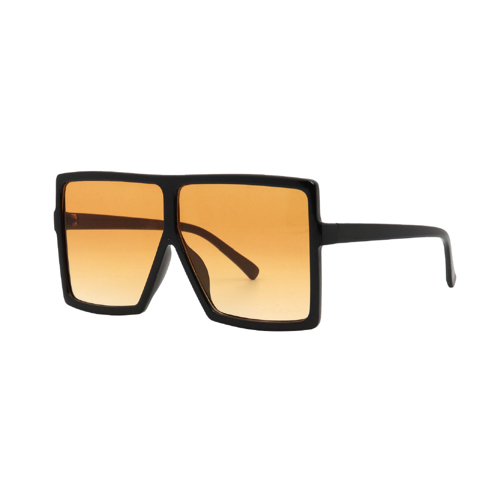 Bold Black Flat Top Frame with Orange UV400 Lens – Oversized Retro Sunglasses for Unisex #07