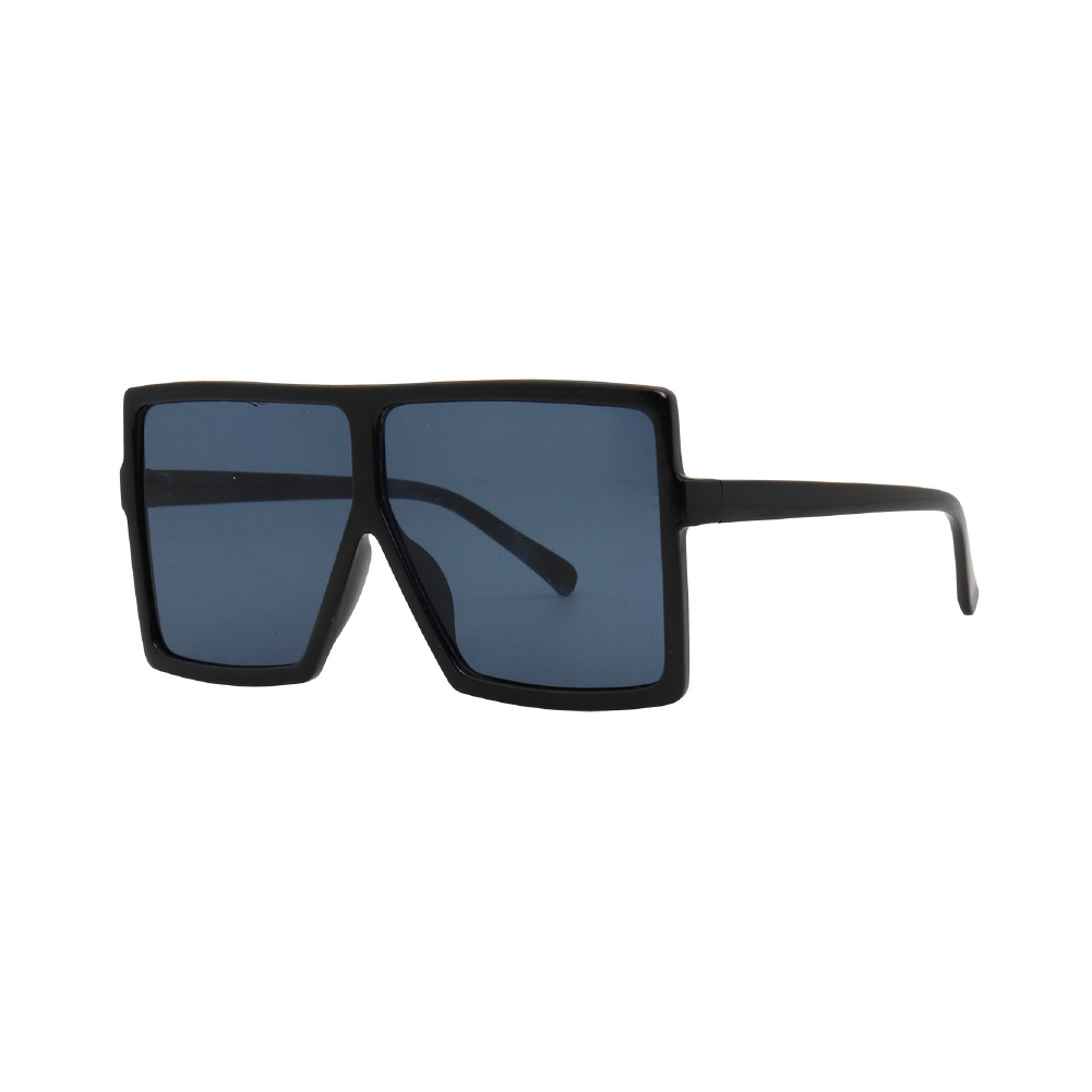 Bold Black Flat Top Frame with Black UV400 Lens – Oversized Retro Sunglasses for Unisex #08