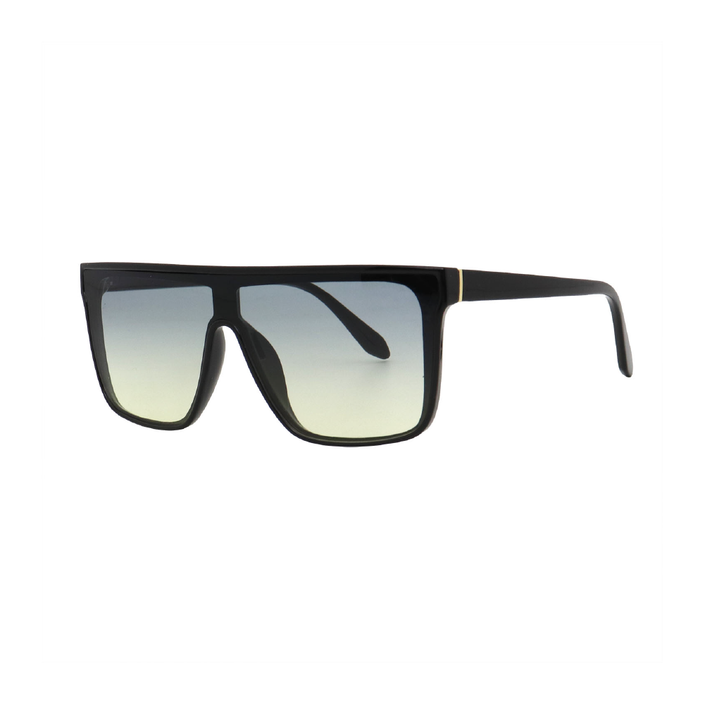 Bold Flat Top Black Frame with Grey-Yellow UV400 Lens – Oversized Retro Sunglasses #24