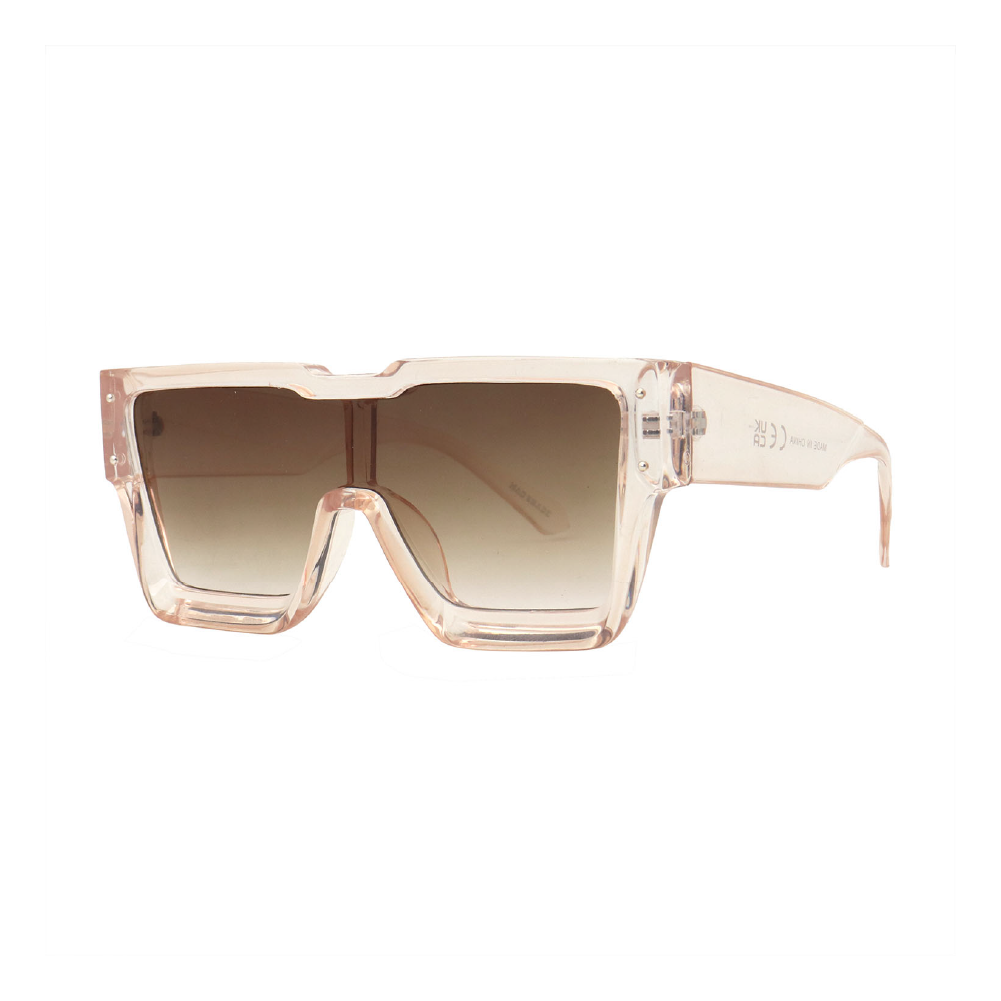 Bold Clear Pink Rectangle Frame with Brown UV400 Lens – Oversized Old-School Fashion #38