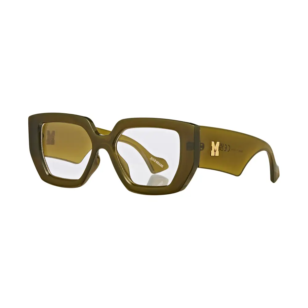 Oversized Bold Sage Green Rectangle Frame with Clear Lens & Gold M Logo #44
