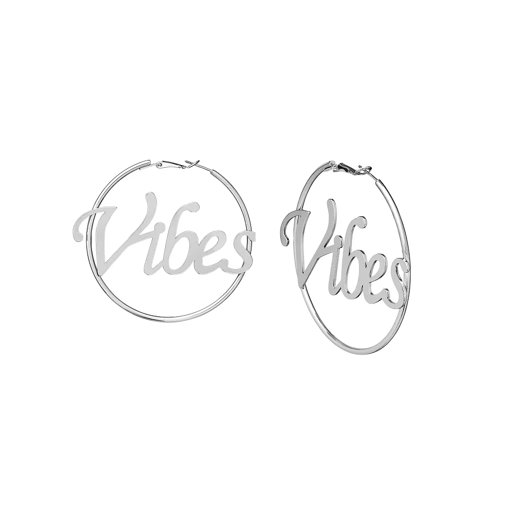 Silver Vibe Letter Hoop Pincatch Earrings 60mm