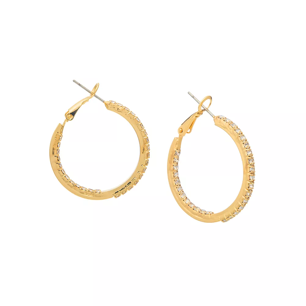 Gold Inside-Out Stone Hoop Pincatch Earrings 30mm