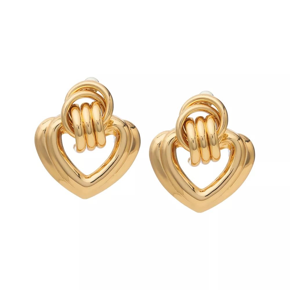 Gold Knot Heart Oversized Earrings with Pincatch – 32.5×38mm