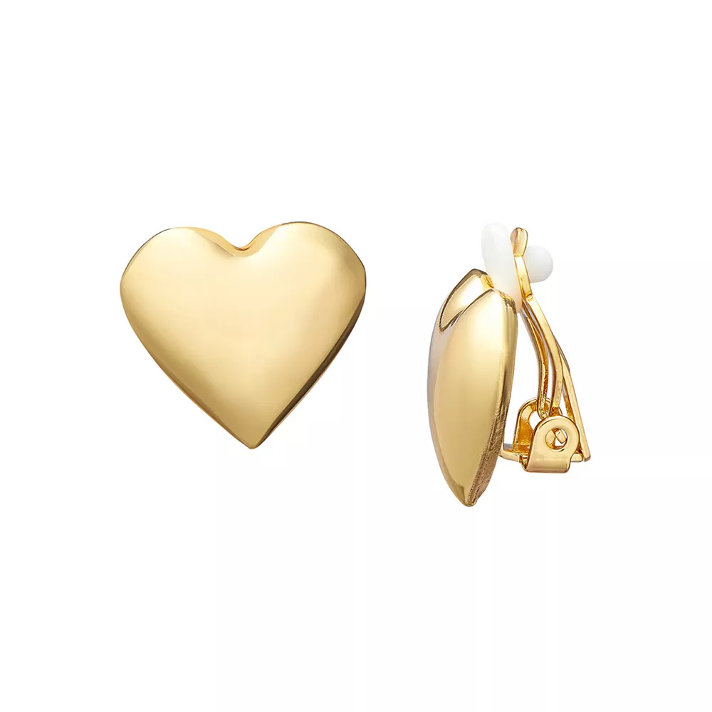 Lustrous Gold Plating Heart Clip-On Earrings – 16mm