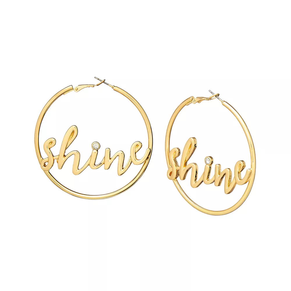 Lustrous Gold Plating Shine Letter Hoop Pincatch Oversized Earrings - 60mm