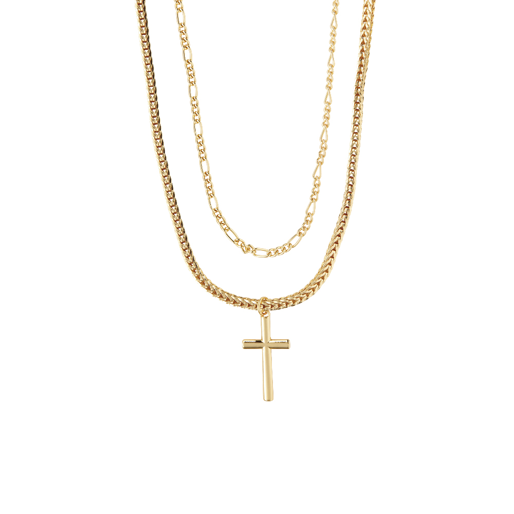 14K Gold Plated Cross Layered Chain Necklace