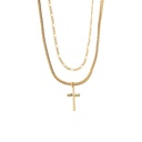 14K Gold Plated Cross Layered Chain Necklace